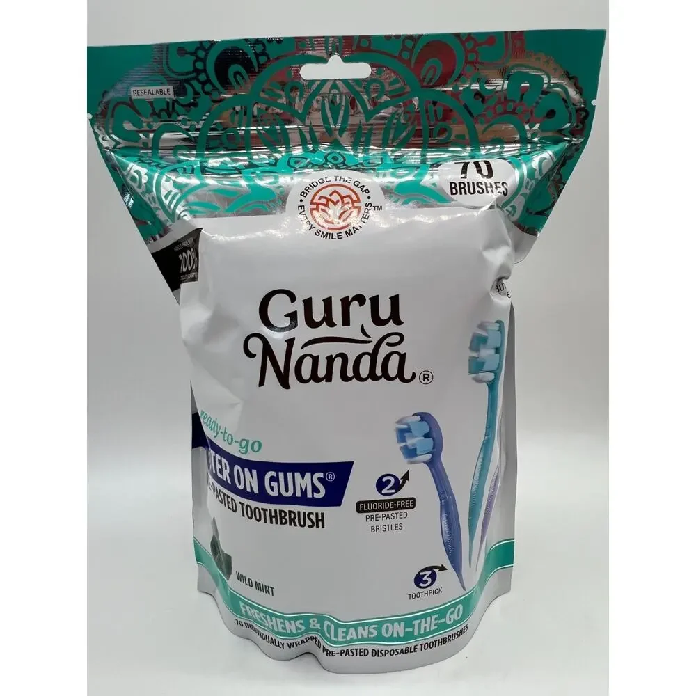 GuruNanda Ready-to-Go Pre-Pasted Toothbrushes Wild Mint 70 Ct